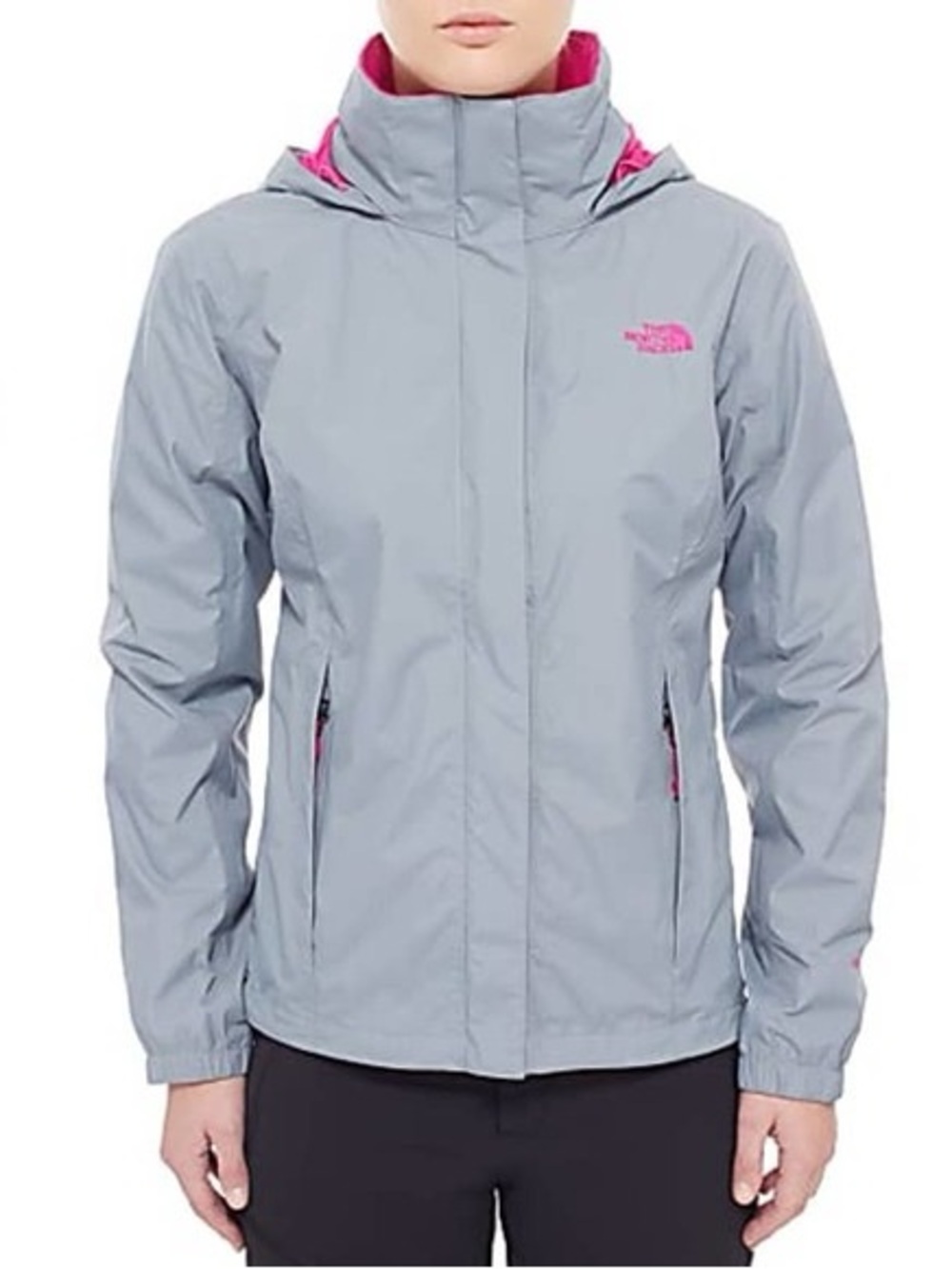 The North Face Women's Light Gray Shell Jacket with Pink Accents